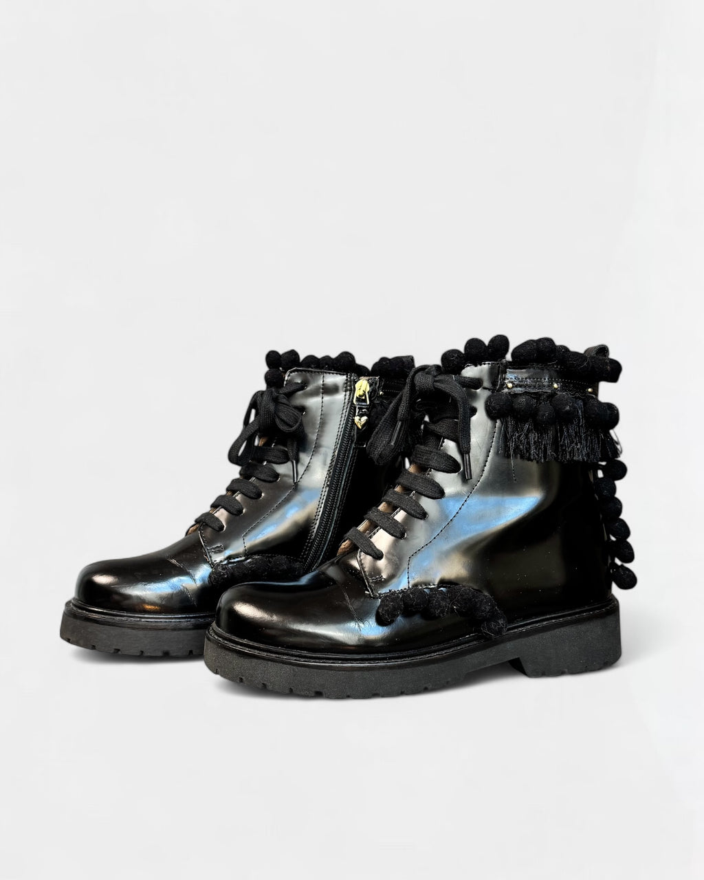 Bottines noires Twinset à pompons, 37