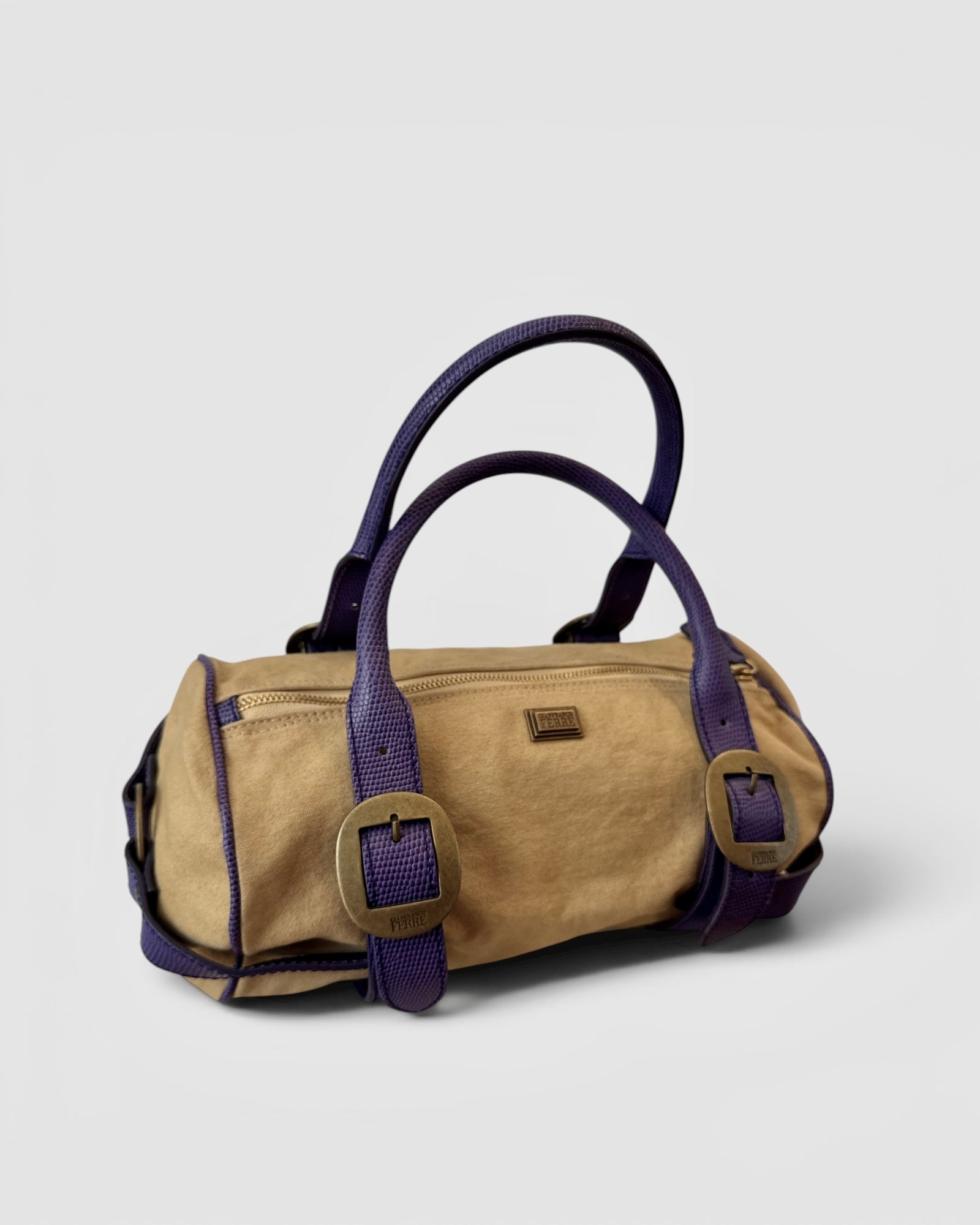 Sac à main toile et cuir Beige/mauve Gianfranco Ferre