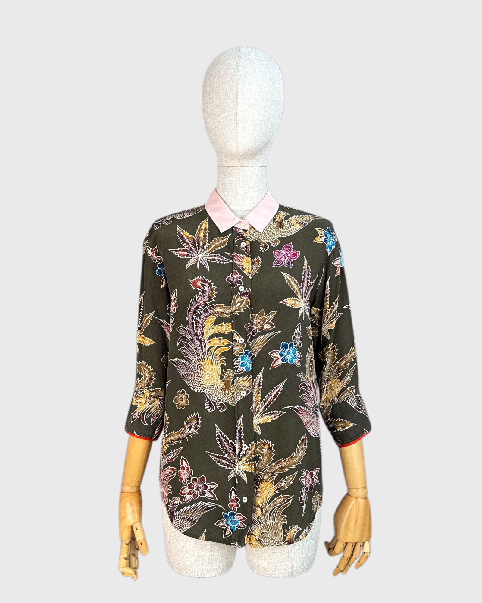 Chemise 100% soie motif fleurs et oiseaux Sandro, taille 1