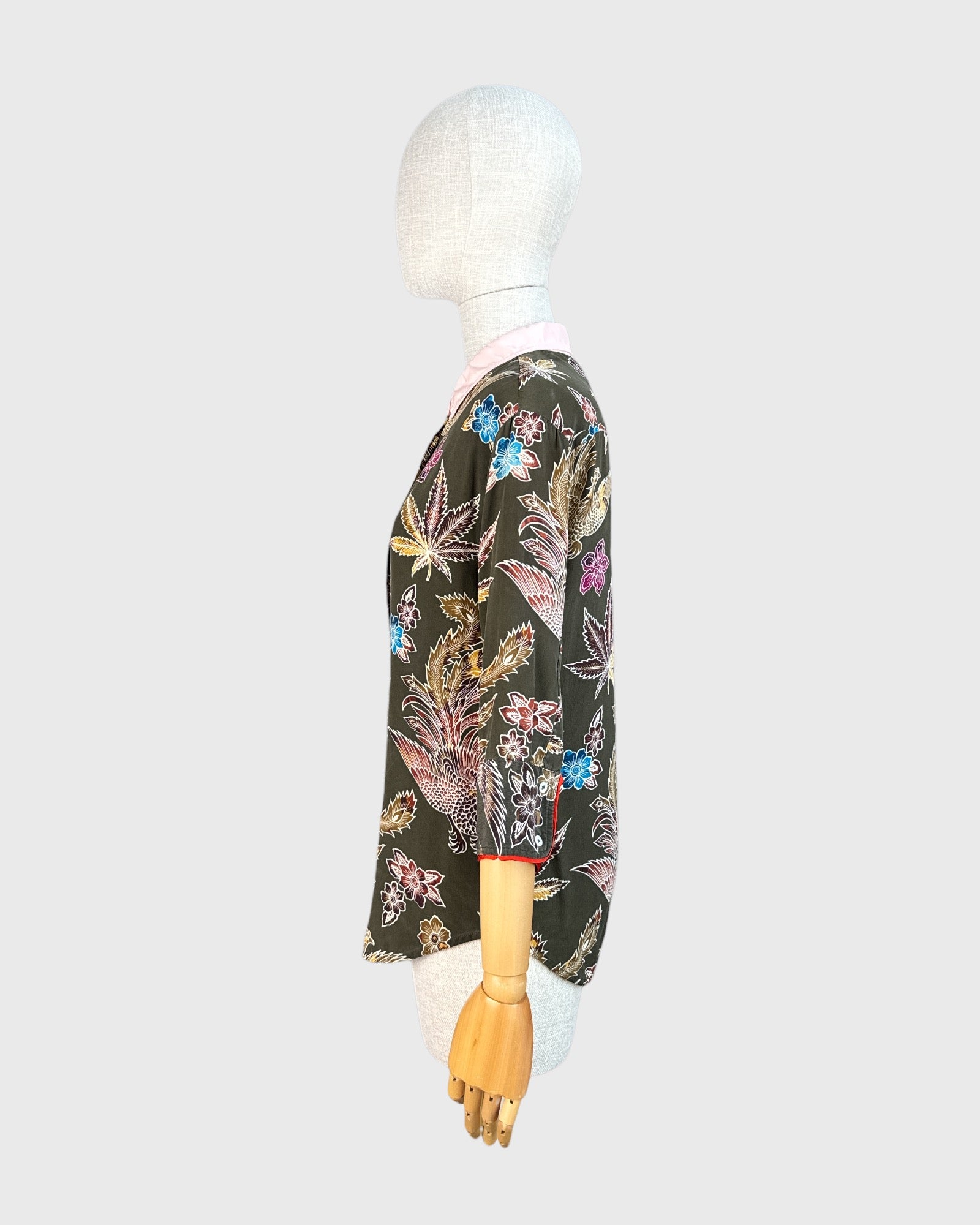 Chemise 100% soie motif fleurs et oiseaux Sandro, taille 1