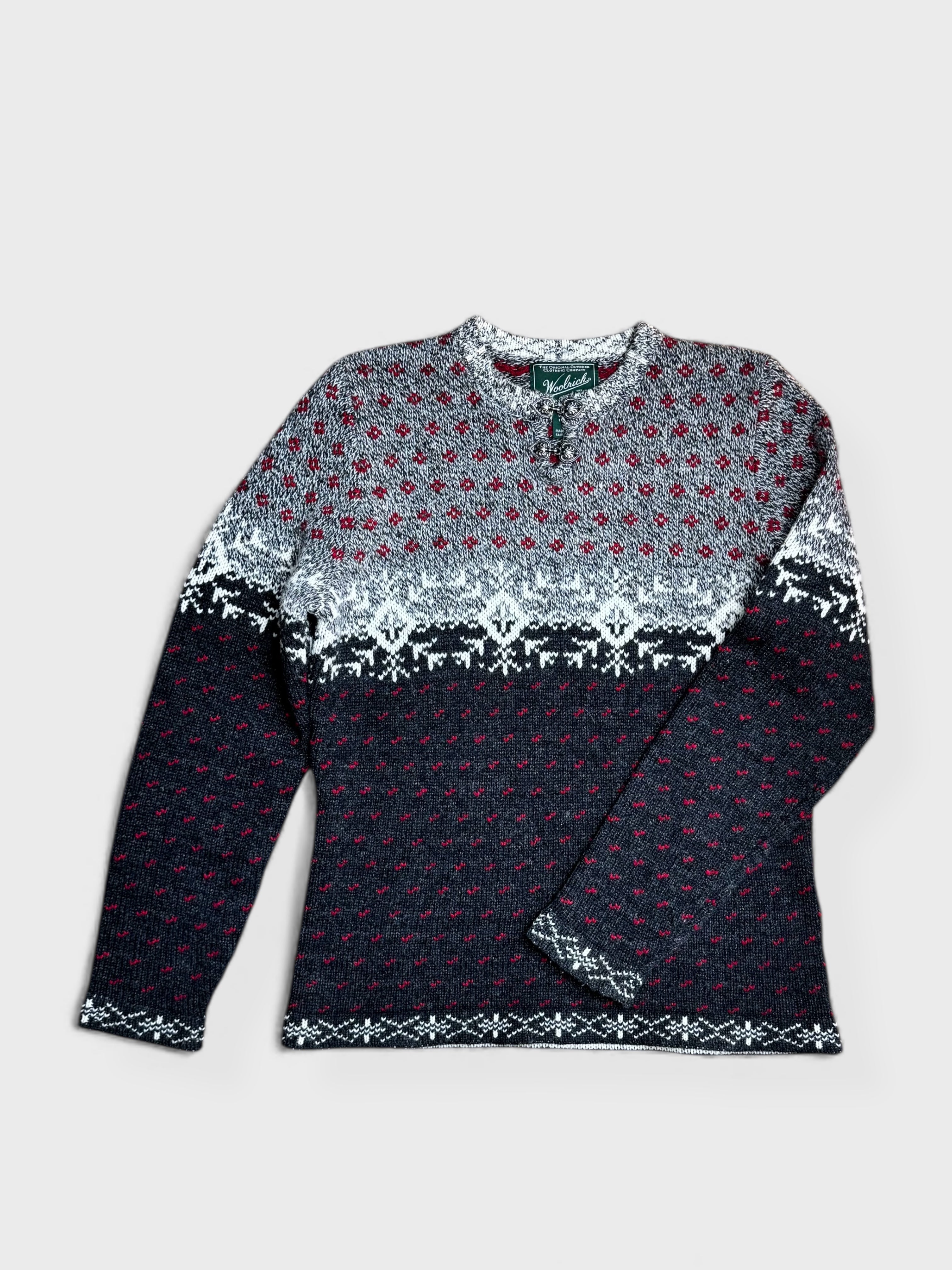 Tricot à motifs nordiques gris, noir, blanc et rouge Woolrich,  M