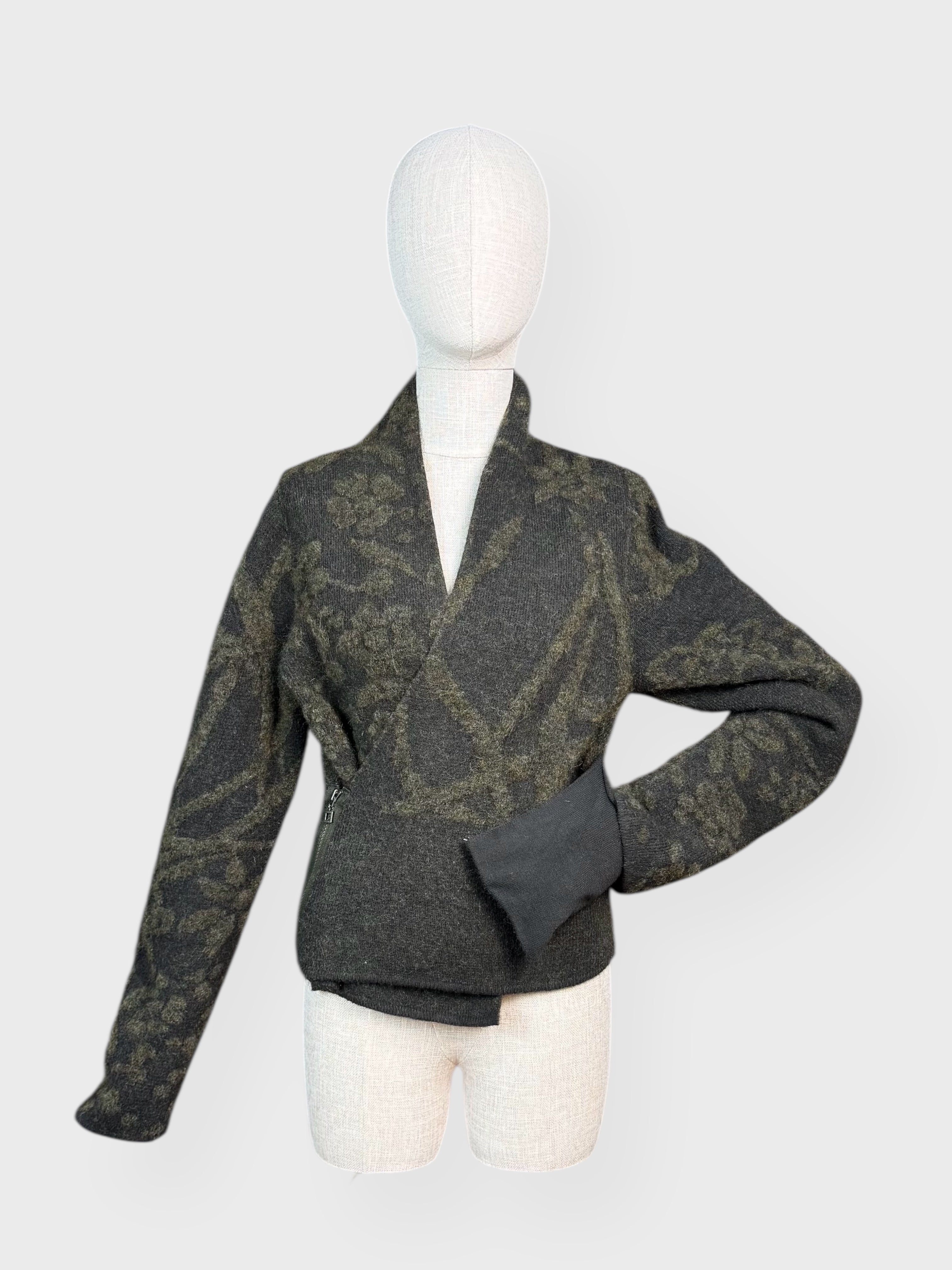 Cache-cœur tricot vert kaki Sarah Pacini, S