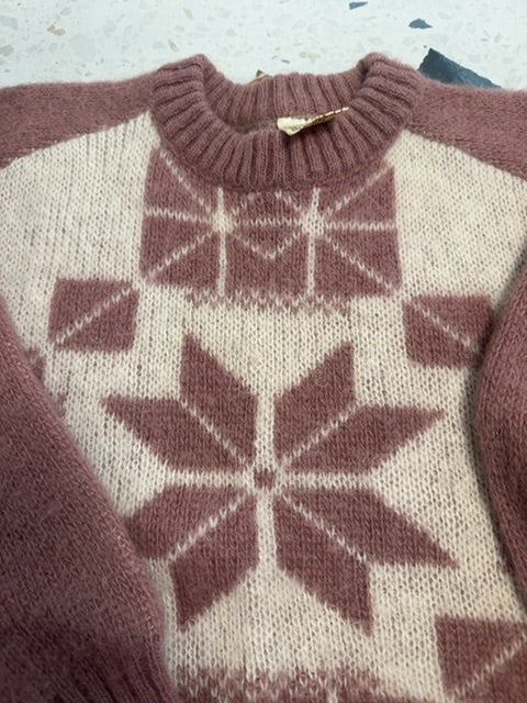 Alafoss Wool sweater, snowflakes, pink beige, S