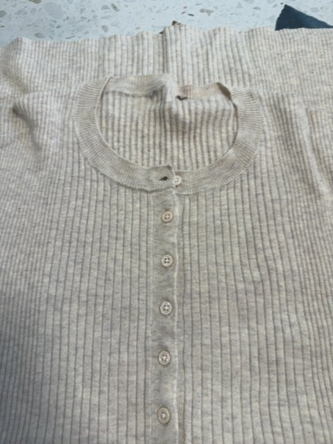 Beige Button-Up Sweater, M
