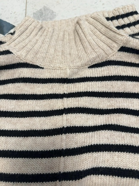 Striped turtleneck sweater Beige black Part two, XL
